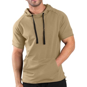 image:imageCOOFANDY Mens Short Sleeve Hoodie Workout Gym Sweatshirt Muscle Fit Fashion Athletic Hoodies Pullover Cotton Hooded TShirtsKhaki