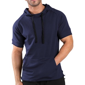 image:imageCOOFANDY Mens Short Sleeve Hoodie Workout Gym Sweatshirt Muscle Fit Fashion Athletic Hoodies Pullover Cotton Hooded TShirtsNavy Blue