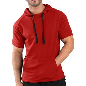 image:imageCOOFANDY Mens Short Sleeve Hoodie Workout Gym Sweatshirt Muscle Fit Fashion Athletic Hoodies Pullover Cotton Hooded TShirtsRed