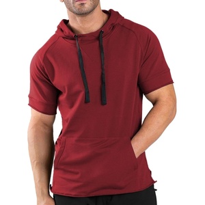 image:imageCOOFANDY Mens Short Sleeve Hoodie Workout Gym Sweatshirt Muscle Fit Fashion Athletic Hoodies Pullover Cotton Hooded TShirtsWine Red