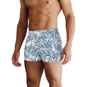 image:imageCOOFANDY Mens Square Leg Swim Briefs Tight Swim Trunks Swimsuit Athletic Bathing Suit Swimwear with LinerPattern  Deep Blue Plam Leaf