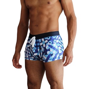image:imageCOOFANDY Mens Square Leg Swim Briefs Tight Swim Trunks Swimsuit Athletic Bathing Suit Swimwear with LinerPattern1  Light Blue Geometric