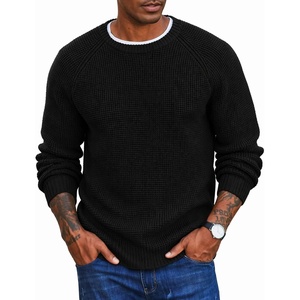 image:imageCOOFANDY Mens Sweater Crewneck Pullover Waffle Knit Long Sleeve  Crewneck Design Waffle Knit Raglan Sleeves Warm Comfort Durable Stretch FitBlack