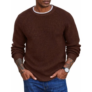 image:imageCOOFANDY Mens Sweater Crewneck Pullover Waffle Knit Long Sleeve  Crewneck Design Waffle Knit Raglan Sleeves Warm Comfort Durable Stretch FitBrown