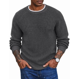 image:imageCOOFANDY Mens Sweater Crewneck Pullover Waffle Knit Long Sleeve  Crewneck Design Waffle Knit Raglan Sleeves Warm Comfort Durable Stretch FitDark Grey