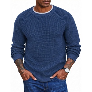 image:imageCOOFANDY Mens Sweater Crewneck Pullover Waffle Knit Long Sleeve  Crewneck Design Waffle Knit Raglan Sleeves Warm Comfort Durable Stretch FitDenim Blue