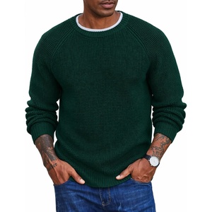 image:imageCOOFANDY Mens Sweater Crewneck Pullover Waffle Knit Long Sleeve  Crewneck Design Waffle Knit Raglan Sleeves Warm Comfort Durable Stretch FitGreen