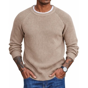 image:imageCOOFANDY Mens Sweater Crewneck Pullover Waffle Knit Long Sleeve  Crewneck Design Waffle Knit Raglan Sleeves Warm Comfort Durable Stretch FitKhaki