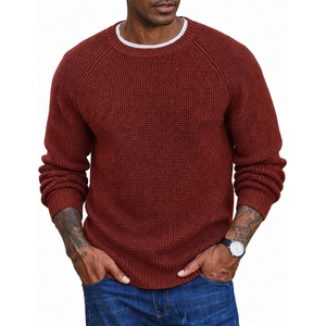 image:imageCOOFANDY Mens Sweater Crewneck Pullover Waffle Knit Long Sleeve  Crewneck Design Waffle Knit Raglan Sleeves Warm Comfort Durable Stretch FitWine Red