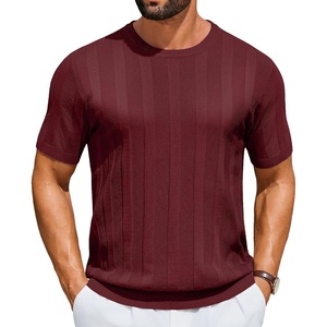 image:imageCOOFANDY Mens TShirts Short Sleeve Knit Shirt Crew Neck Sweater Fashion Casual Textured Pullover TeesWine Red