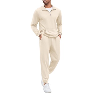 image:imageCOOFANDY Mens Tracksuit 2 Piece Quarter Zip Sweatsuit Sets Casual Athletic Running Jogging SuitsBeige