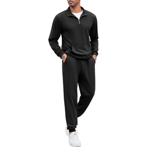 image:imageCOOFANDY Mens Tracksuit 2 Piece Quarter Zip Sweatsuit Sets Casual Athletic Running Jogging SuitsBlack