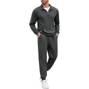 image:imageCOOFANDY Mens Tracksuit 2 Piece Quarter Zip Sweatsuit Sets Casual Athletic Running Jogging SuitsDark Grey