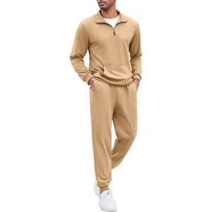 image:imageCOOFANDY Mens Tracksuit 2 Piece Quarter Zip Sweatsuit Sets Casual Athletic Running Jogging SuitsKhaki