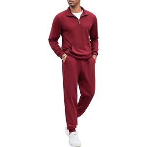image:imageCOOFANDY Mens Tracksuit 2 Piece Quarter Zip Sweatsuit Sets Casual Athletic Running Jogging SuitsWine Red