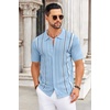 image:imageCOOFANDY Knit Shirts for Men Casual Short Sleeve Button Down Shirts Summer Beach Stretch Fit Collared ShirtsBlue