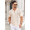 image:imageCOOFANDY Knit Shirts for Men Casual Short Sleeve Button Down Shirts Summer Beach Stretch Fit Collared ShirtsKhaki