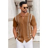 image:imageCOOFANDY Knit Shirts for Men Casual Short Sleeve Button Down Shirts Summer Beach Stretch Fit Collared ShirtsLight Brown