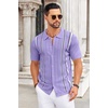 image:imageCOOFANDY Knit Shirts for Men Casual Short Sleeve Button Down Shirts Summer Beach Stretch Fit Collared ShirtsLilac