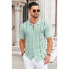 image:imageCOOFANDY Knit Shirts for Men Casual Short Sleeve Button Down Shirts Summer Beach Stretch Fit Collared ShirtsMint Green