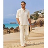 image:imageCOOFANDY Mens 2 Piece Cotton Linen Set Casual Beach Outfits Long Sleeve  Linen set with Pockets Summer Yoga Outfits Lightweight Breathable and Soft touch Long Sleeve Henley shirt with Sleeve TabBeige