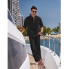 image:imageCOOFANDY Mens 2 Piece Cotton Linen Set Casual Beach Outfits Long Sleeve  Linen set with Pockets Summer Yoga Outfits Lightweight Breathable and Soft touch Long Sleeve Henley shirt with Sleeve TabBlack