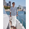 image:imageCOOFANDY Mens 2 Piece Cotton Linen Set Casual Beach Outfits Long Sleeve  Linen set with Pockets Summer Yoga Outfits Lightweight Breathable and Soft touch Long Sleeve Henley shirt with Sleeve TabBlue Striped