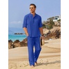 image:imageCOOFANDY Mens 2 Piece Cotton Linen Set Casual Beach Outfits Long Sleeve  Linen set with Pockets Summer Yoga Outfits Lightweight Breathable and Soft touch Long Sleeve Henley shirt with Sleeve TabRoyal Blue