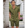 image:imageCOOFANDY Mens 2 Pieces Casual Beach Outfits Short Sleeve Button Down Shirts Summer Short SetArmy Green
