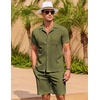 image:imageCOOFANDY Mens 2 Pieces Casual Beach Outfits Short Sleeve Button Down Shirts Summer Short SetArmy Green