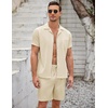 image:imageCOOFANDY Mens 2 Pieces Casual Beach Outfits Short Sleeve Button Down Shirts Summer Short SetBeige