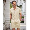 image:imageCOOFANDY Mens 2 Pieces Casual Beach Outfits Short Sleeve Button Down Shirts Summer Short SetBeige