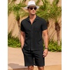 image:imageCOOFANDY Mens 2 Pieces Casual Beach Outfits Short Sleeve Button Down Shirts Summer Short SetBlack