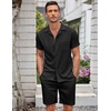 image:imageCOOFANDY Mens 2 Pieces Casual Beach Outfits Short Sleeve Button Down Shirts Summer Short SetBlack
