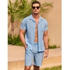 image:imageCOOFANDY Mens 2 Pieces Casual Beach Outfits Short Sleeve Button Down Shirts Summer Short SetBlue