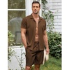 image:imageCOOFANDY Mens 2 Pieces Casual Beach Outfits Short Sleeve Button Down Shirts Summer Short SetBrown