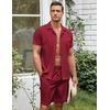 image:imageCOOFANDY Mens 2 Pieces Casual Beach Outfits Short Sleeve Button Down Shirts Summer Short SetCrimson