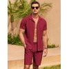 image:imageCOOFANDY Mens 2 Pieces Casual Beach Outfits Short Sleeve Button Down Shirts Summer Short SetCrimson