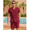 image:imageCOOFANDY Mens 2 Pieces Casual Beach Outfits Short Sleeve Button Down Shirts Summer Short SetCrimson