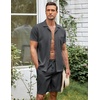 image:imageCOOFANDY Mens 2 Pieces Casual Beach Outfits Short Sleeve Button Down Shirts Summer Short SetDark Grey