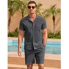 image:imageCOOFANDY Mens 2 Pieces Casual Beach Outfits Short Sleeve Button Down Shirts Summer Short SetDark Grey