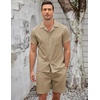 image:imageCOOFANDY Mens 2 Pieces Casual Beach Outfits Short Sleeve Button Down Shirts Summer Short SetKhaki
