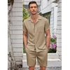 image:imageCOOFANDY Mens 2 Pieces Casual Beach Outfits Short Sleeve Button Down Shirts Summer Short SetKhaki