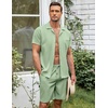 image:imageCOOFANDY Mens 2 Pieces Casual Beach Outfits Short Sleeve Button Down Shirts Summer Short SetLight Green