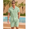 image:imageCOOFANDY Mens 2 Pieces Casual Beach Outfits Short Sleeve Button Down Shirts Summer Short SetLight Green
