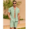 image:imageCOOFANDY Mens 2 Pieces Casual Beach Outfits Short Sleeve Button Down Shirts Summer Short SetLight Green