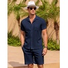 image:imageCOOFANDY Mens 2 Pieces Casual Beach Outfits Short Sleeve Button Down Shirts Summer Short SetNavy Blue