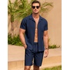 image:imageCOOFANDY Mens 2 Pieces Casual Beach Outfits Short Sleeve Button Down Shirts Summer Short SetNavy Blue