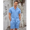 image:imageCOOFANDY Mens 2 Pieces Casual Beach Outfits Short Sleeve Button Down Shirts Summer Short SetStrong Blue