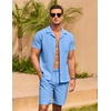 image:imageCOOFANDY Mens 2 Pieces Casual Beach Outfits Short Sleeve Button Down Shirts Summer Short SetStrong Blue